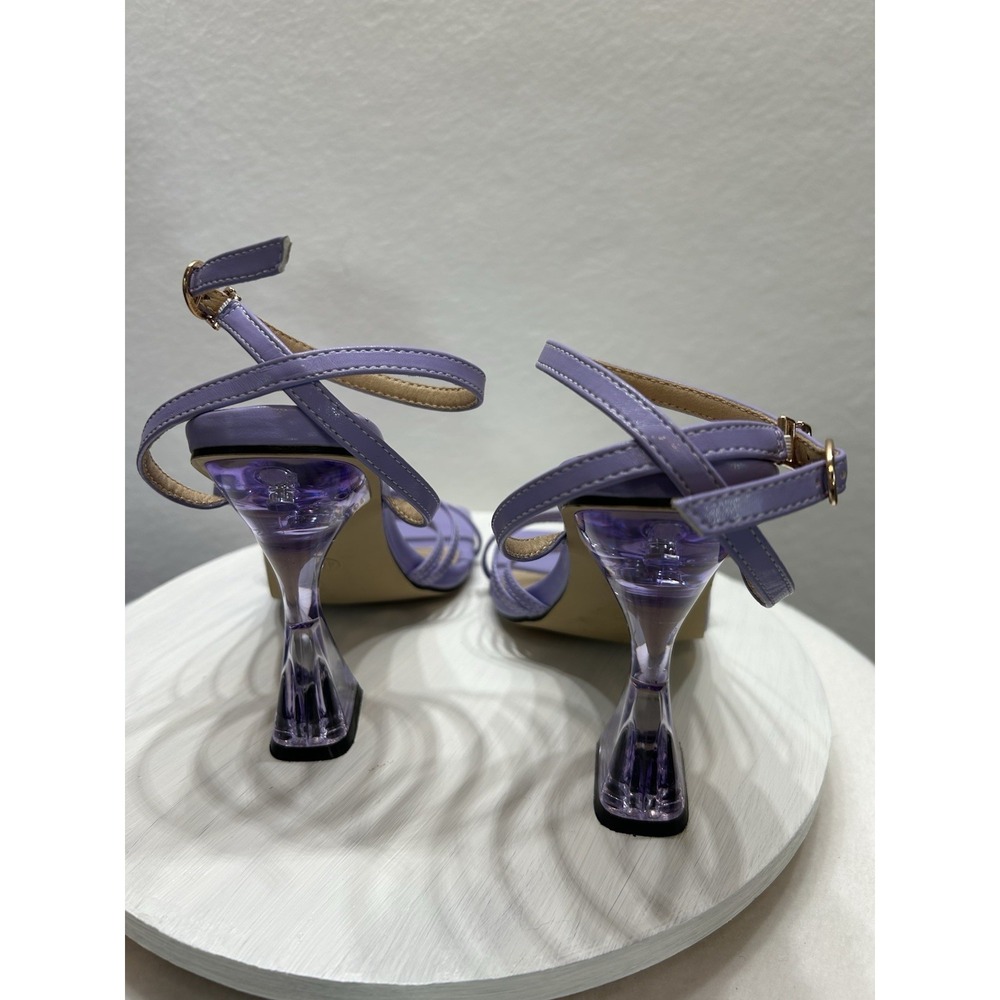 Crystal Heel Square Toe Lilac High Heel Strappy Sandals Women Size 40/US 9.5 EUC - Picture 4 of 10